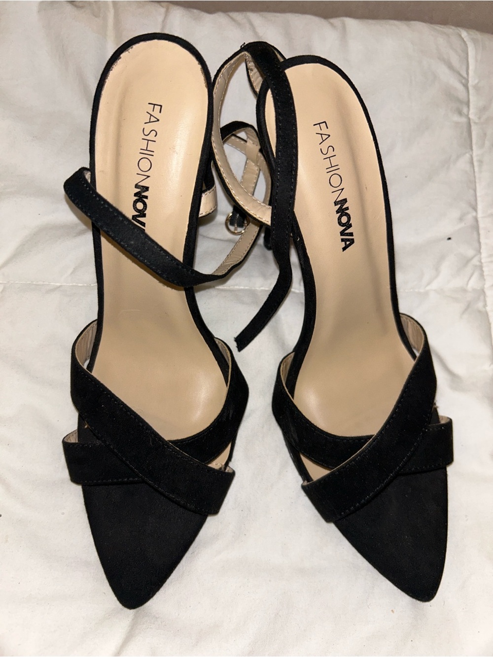 Fashion Nova Black Pointed Strappy Ankle Heels